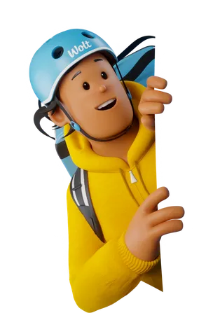 A Wolt courier standing with a delivery backpack